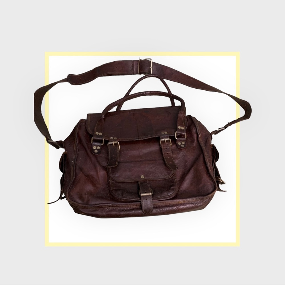 unbranded seasoned leather briefcase